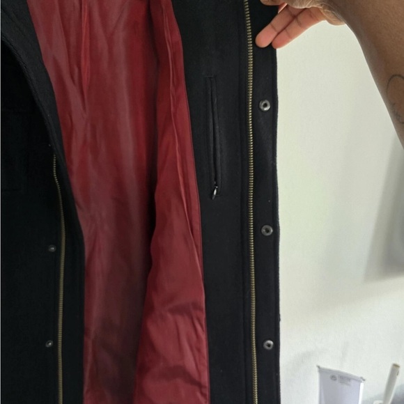 Murano Wool Blend Jacket Coat XL Men Black Leather Trim Military Heavy 90s Y2k - Picture 13 of 16